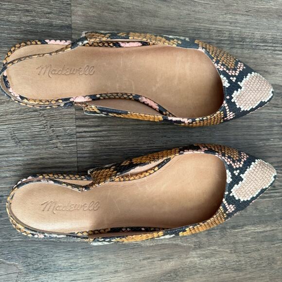 Madewell The Margot Snake Embossed Slingback Leather  Flats - Picture 4 of 11
